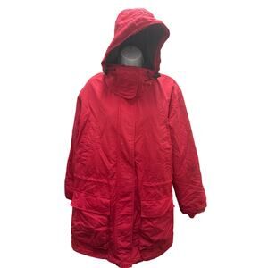 Lands End Coat Womens M 10-12 Parka Air Core-200 Polartec Red Hooded winter snow